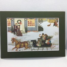 New Handmade 5x7 Matted  Old Fashioned Christmas Town Scene Free Ship 121