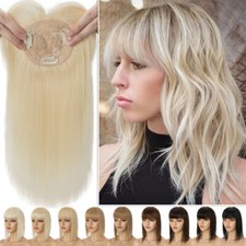 Clip In Mono Base 100 Remy Human Hair Topper Top Toupee Hairpiece With Bangs
