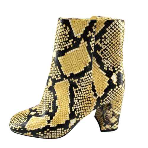 Sugar Element Yellow Snake Print Boots 6.5M Women Soft Lining Zip Block Heels - Picture 1 of 17