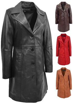 Damen-Trenchcoat aus echtem Leder passend 3/4 knielang Freizeit Parka Jacke