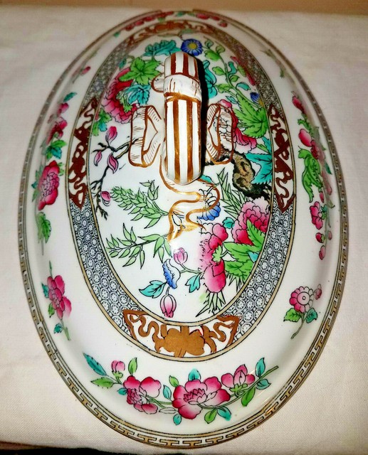 Antique Coalport Indian Tree Oval Soup Serving Bowl Lid ONLY With Spoon