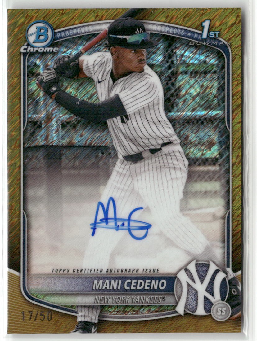 2025 Bowman Chrome #CPA-MCE Mani Cedeno Prospect Auto Gold Shimmer /50