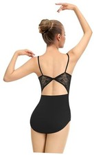 Women Camisole Ballet Leotard for Dance Round Neck, Full Small Black bow Back 