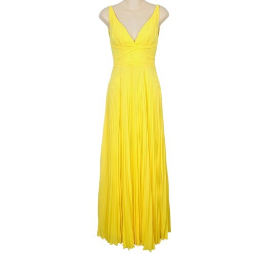 NEW Laundry By Shelli Segal Maxi Dress 0 Bright Yellow Sleeveless Pleated Gown