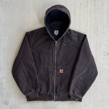 Carhartt J130 DKB brown hooded work wear jacket Large