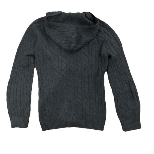 Aqua Girls Bloomingdale’s Cashmere Black Cable Knit Zip Up Hoodie Sz M Big Girl - Picture 3 of 16