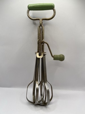 Vintage Edlund Co. Hand Mixer / Egg Beater / Whisk With Green Handles