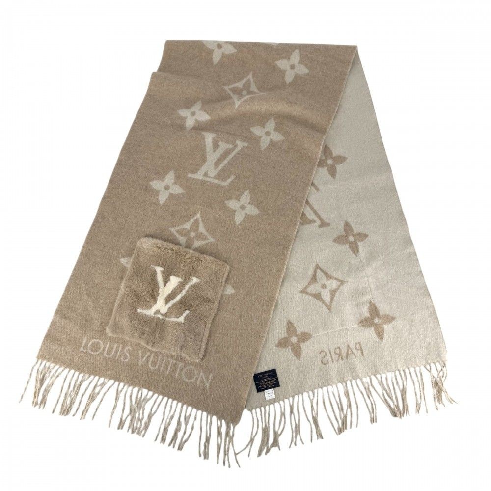 Louis Vuitton Monogram Coldray Cashmere Mink Muffler Beige Ivory image 2