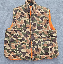 Vintage Style Reversible Duck Camo Orange Hunting Puffer Vest Mens L Utility