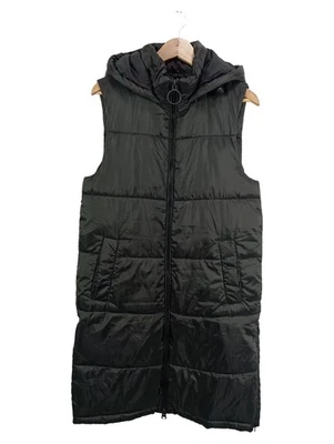 Pull&Bear Gilet Matelassé Femme Noir Capuche Long (EU 36, INT S) - Photo 1/3
