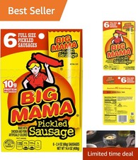Big Mama Pickled Sausages - Satisfying 2.4 Oz Snack, Low Carb Pack of 6