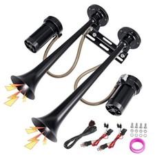 Dual Trumpet Metal Air Horn Kit for Truck with 2 Air Compressors   12V 150DB