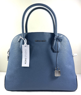 Michael Kors Studio Mercer Pebbled Denim Blue Large Dome Satchel