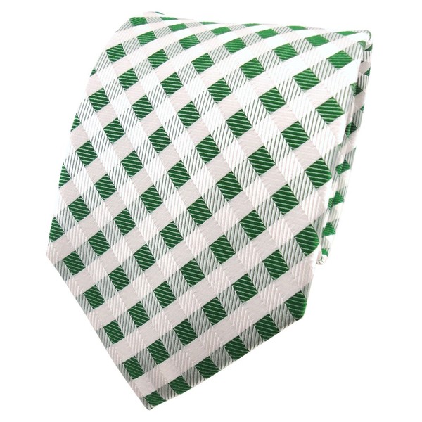 Tigertie Designer Seidenkrawatte GrüN SmaragdgrüN Weiß Kariert - Krawatte Seide-image