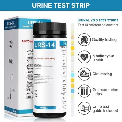 URS-14T 100 Strips Urinalysis Reagent Test Paper 14-Parameter Routine Urine Test