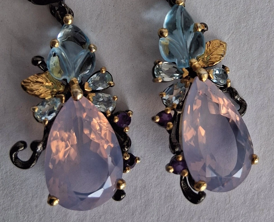 ORECCHINI IN ARG. ST. 925 BRUNITO CON QUARZI LAVANDA, TOPAZI, AMETISTE NATURALI - Immagine 2 di 4