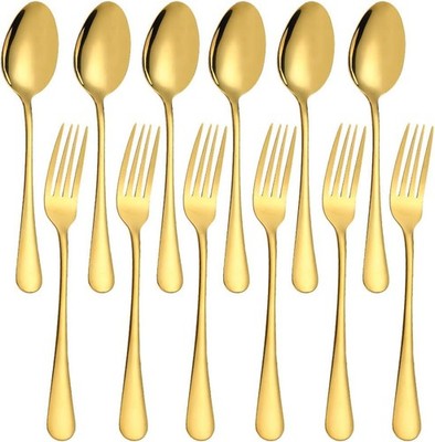 Set of 12 Stainless Steel Dinner Forks and Spoons Silverware Set Heavy-Duty / US