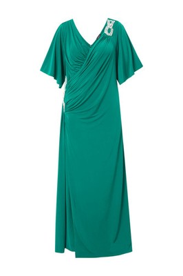 Ulla Popken Damen große Größen Maxikleid Drapierung V Ausschnitt