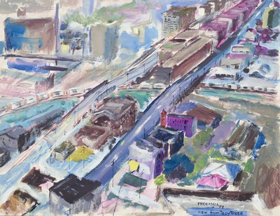 #ad Staffan Freeman Swedish painter. Oil on board. ‘View from Troy Tower’ $500.00