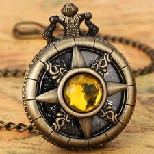 Old Fashion Pocket Watch Hollow Crystal Cover Unisex Quartz Movement Watches