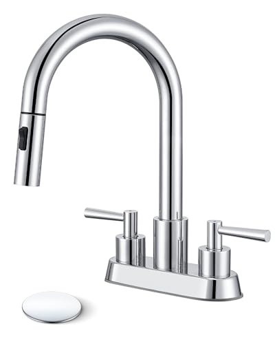 Bathroom Faucet with Pull Out Sprayer, Chrome Bathroom Faucet 3 Holes, 2 - Picture 2 of 8