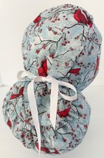 Winter Red Cardinal Print Medical Ponytail Pouch Surgery Scrub Cap Chef Hat