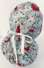 Winter Red Cardinal Print Medical Ponytail Pouch Surgery  Scrub Cap Chef Hat