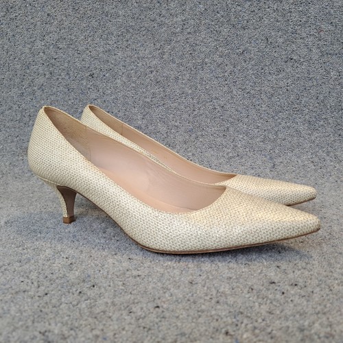 LK Bennett Court Shoes Cream Gold 41 UK 8 Leather 2" Stiletto Heel - Picture 2 of 11