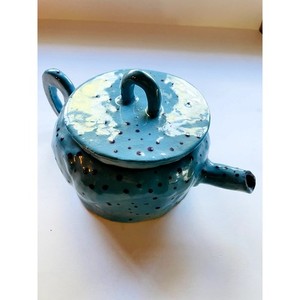 Handmade Studio Pottery Teapot Turquoise Speckled Stoneware Artisan Tea Pot Lid