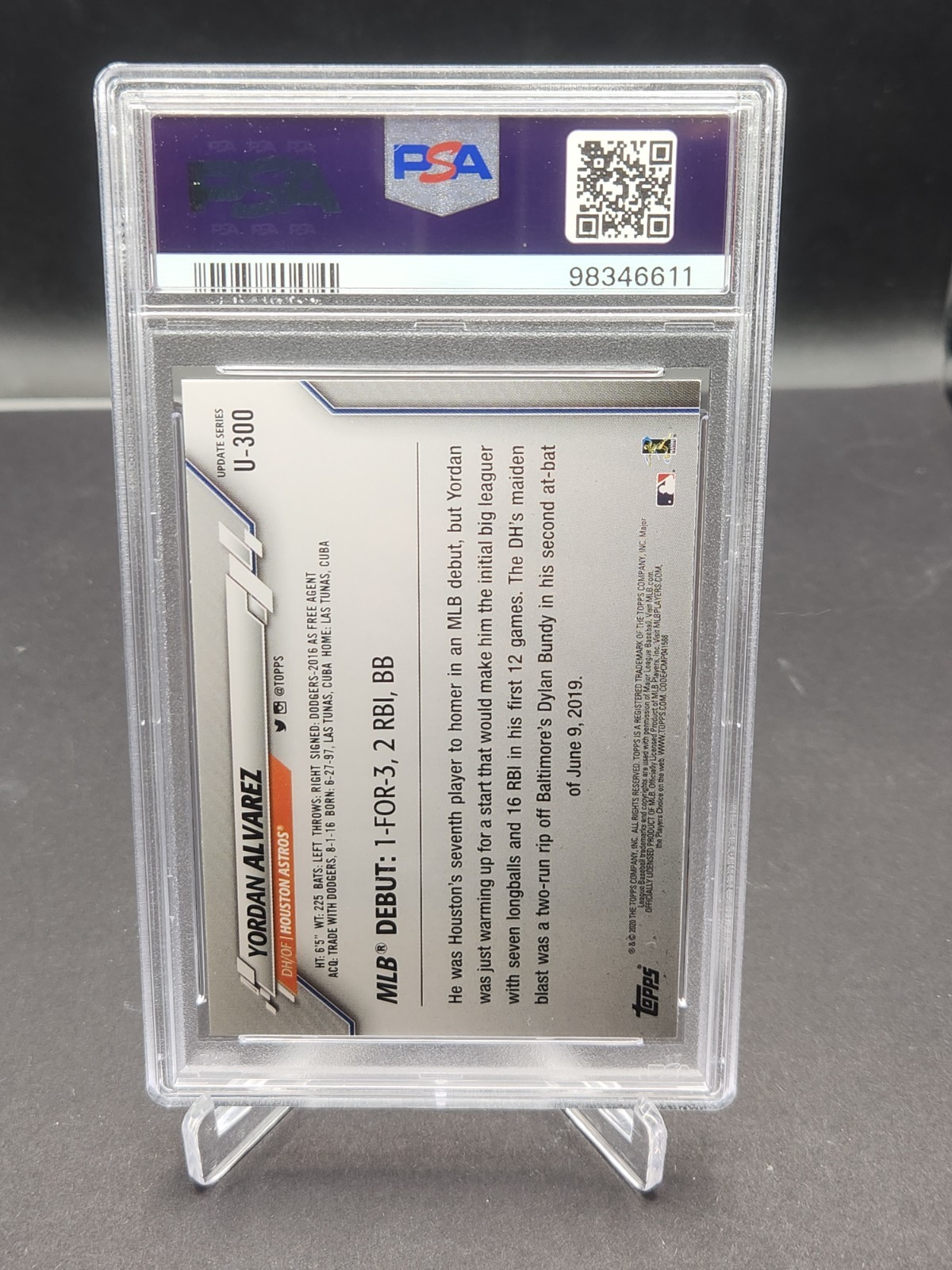 2020 Topps Update Yordan Alvarez (RC) Astros MVP    #U300     Graded PSA MINT 9 view 2