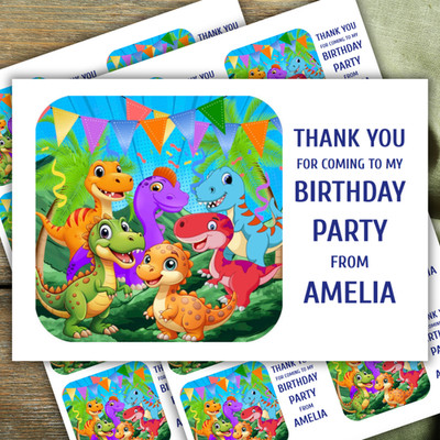 Personalisierte Dinosaurier Geburtstag Danke Aufkleber für Partytüten x16