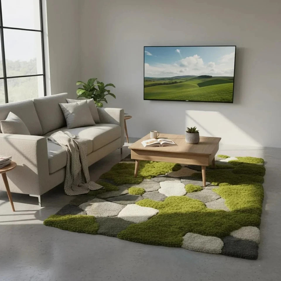 Hand Tufted Organic Moss Garden Textured Area Rug Plush Nature Living ...