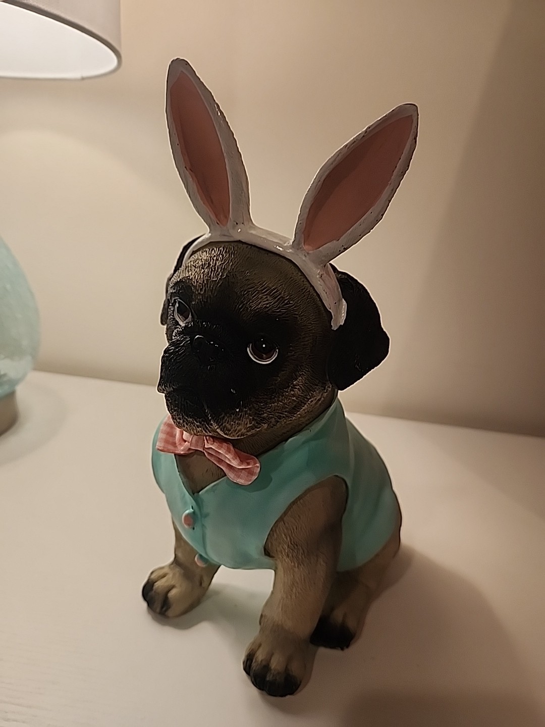 Easter Bunny Pug Dog Figurine 11in