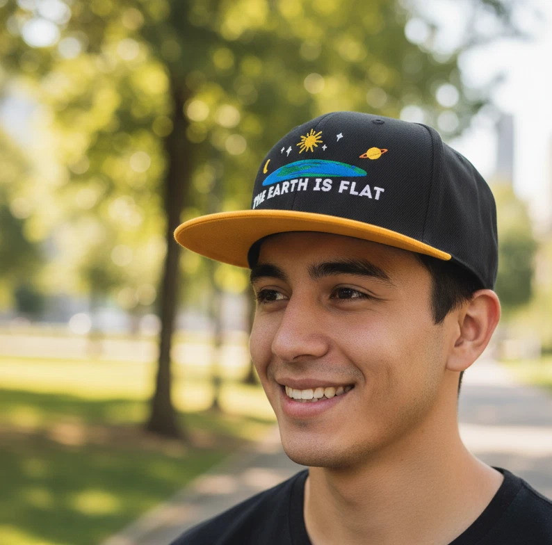 The Earth Is Flat Embroidered Snapback Cap