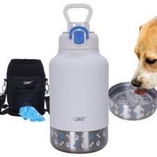 37oz Insulated Stainless Steel Dog Human Water Bottle All-in-1 Travel White