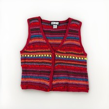 Vintage RUNWAY Colorful Crochet Knit Vest M Boho Y2K Festival Sweater Hippie