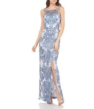 JS Collections Womens Floral Gown Dress, Blue, 16