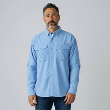 Columbia PFG Bahama II Shirt Men XXL Blue Long Sleeve Omni-Shade Fishing