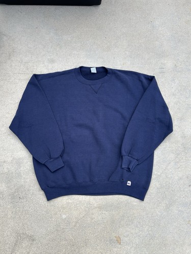 Vintage 90s Russell Athletic Blank Crewneck Sweatshirt XXL Navy Blue Made in USA