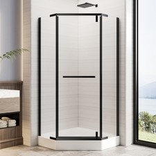 36x36 Neo-Angle Shower Door 1/4" Tempered Glass Black Stainless Steel Frame