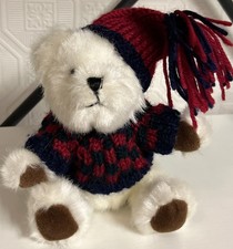 HugFun White Teddy Bear 6  Plush Stuffed Animal Blue Red Knit Sweater Hat
