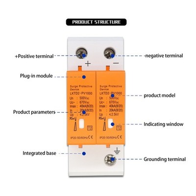 For PV Solar Surge for PROTECTION 2P DC500V 40KA DIN Rail Surge for PROTECTION