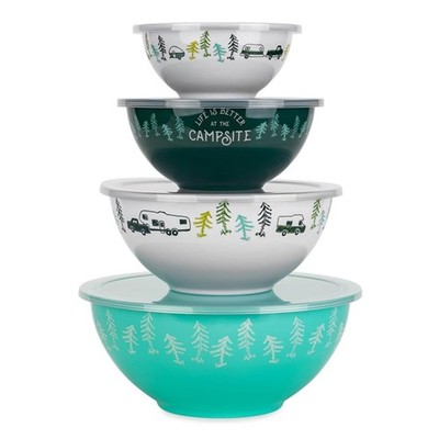 Camco Nesting Bowl Set with Lids RV Camping Dinnerware Campsite Design