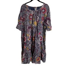 Madewell Ruffle-Sleeve Popover Mini Dress in Bali Blooms Sz L AO286