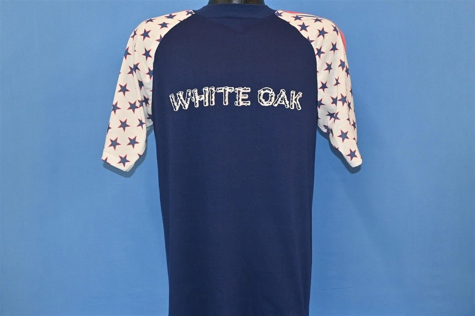 vtg 70s WHITE OAK STARS & STRIPES RAGLAN SLEEVE RED WHITE BLUE t-shirt LARGE L - Image 2 of 4