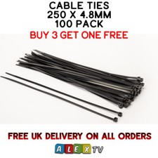 CABLE ZIP PLASTIC TIES 250MM FASTENER STRONG NYLON BLACK x100 Buy 3 Get 1 Free