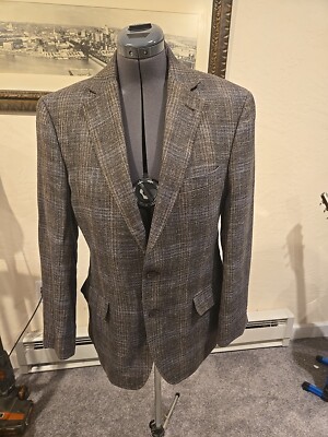 Joseph Abboud Salem Ethomas Wool Silk Linen Soft Expression  42 R Gray PLAID 