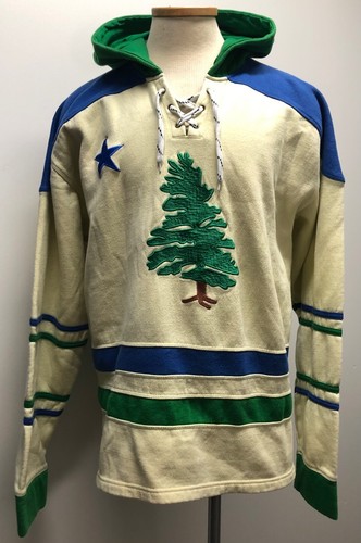 MAINE PINE TREE & STAR RETRO FLAG HOCKEY STYLE FLEECE HOODIE SWEATSHIRT SIZE 2XL