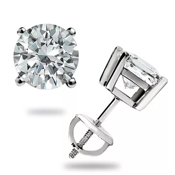 1.05 Ct Brilliant MOISSANITE Studs Earrings Solid 14K White Gold Screwbk Gift