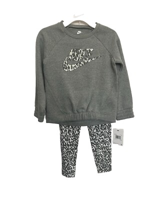 NWT Girls Nike 2PC Leopard Print Fleece Sweatshirt Leggings Set
